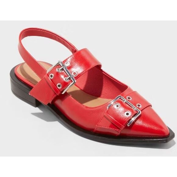 Wild Fable Peyton Double Buckle Slingback Flats, Size 9.5, in red* - Picture 1 of 3
